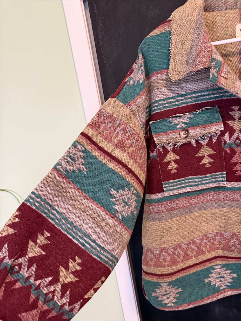 New In Aztec Native Flannel Shirt Shacket Western Blanket Jacket Raw Edge L - Picture 5 of 9